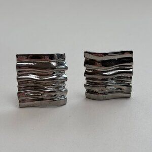 Vintage Wavy Square Minimalist Statement Clip On Earrings